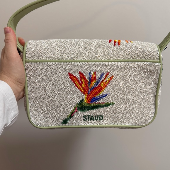 STAUD Tommy beaded bag tropical birds of paradise resort vacation palm floral - Picture 11 of 12